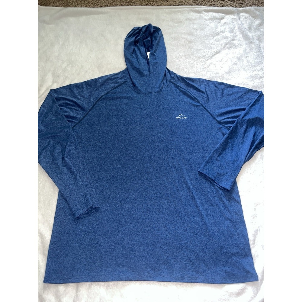 Willit Mens UPF 50+ Sun Protection Hoodie Blue Heather Long Sleeve Shirt 2XL NEW